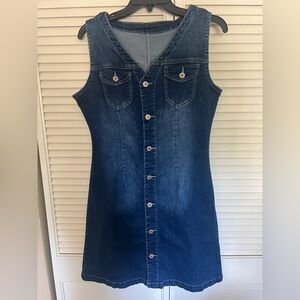 Women’s Sleeveless Overall Jean Denim Button Front Dress Size Medium Stretch